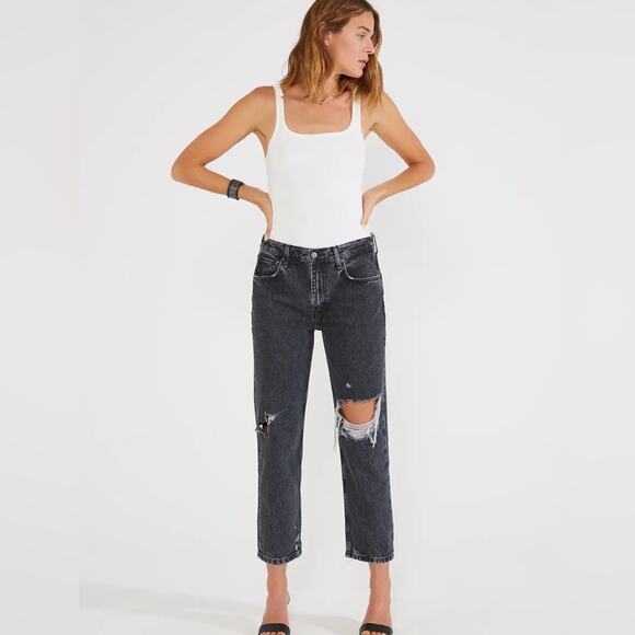 Etica Rhea Midrise Straight Crop Jean Smokey Mountain NWT Black Distressed 27 - Picture 1 of 10
